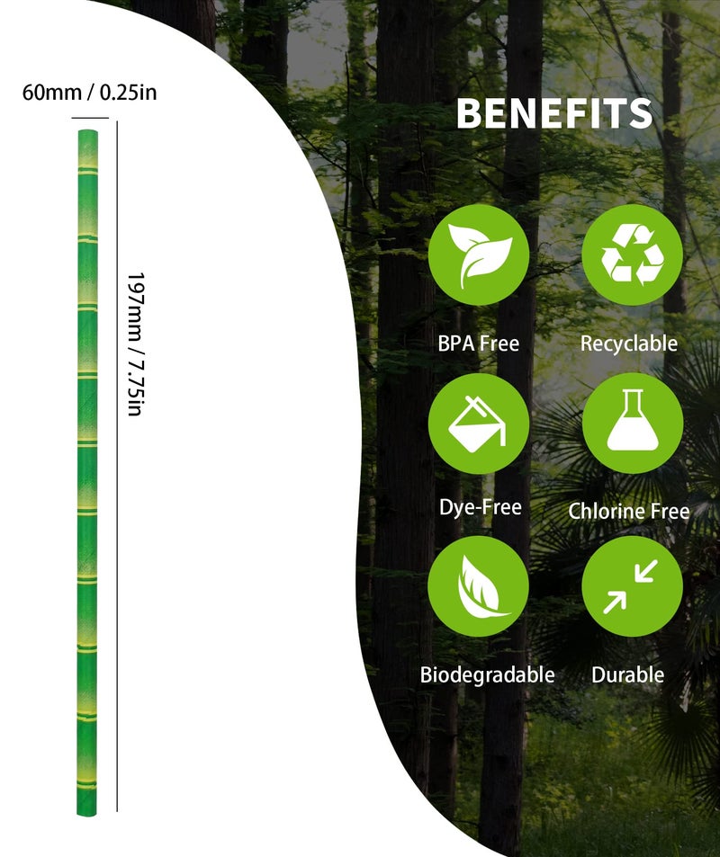 BOFA Eco Tableware Green Bamboo Printed Paper Drinking Straws, 100 Pack Biodegradable Disposable Bamboo Pattern Straw for Cocktail, Party Decoration - Image 3